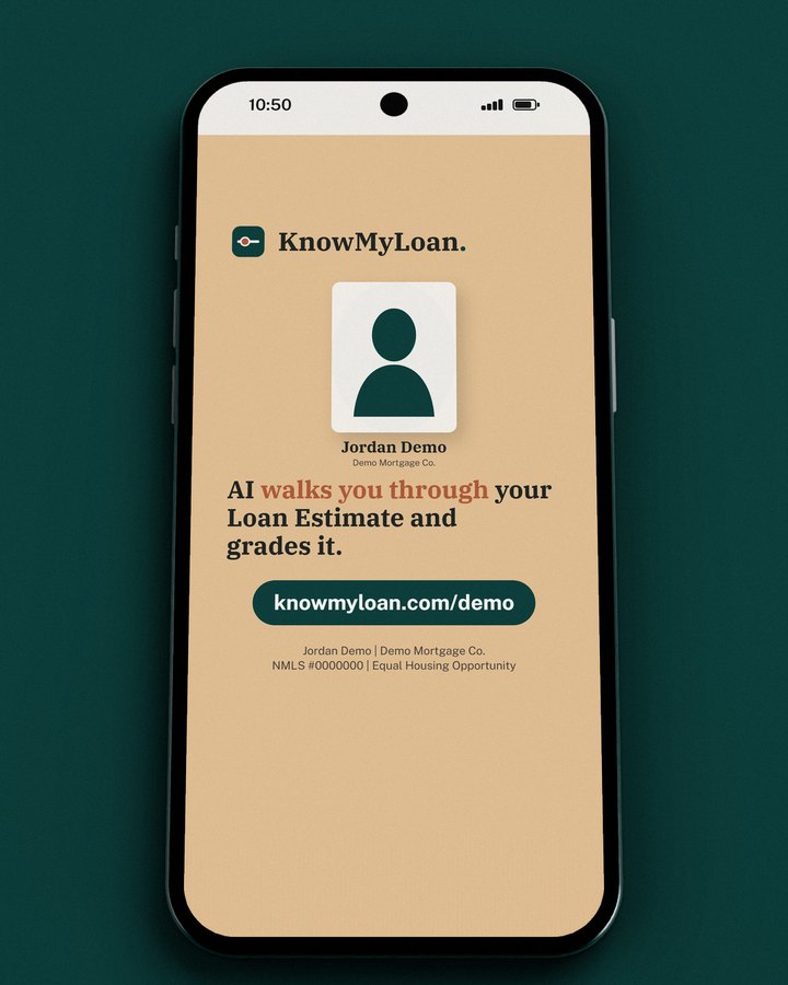 Story template on a phone: AI walks you through your Loan Estimate and grades it.